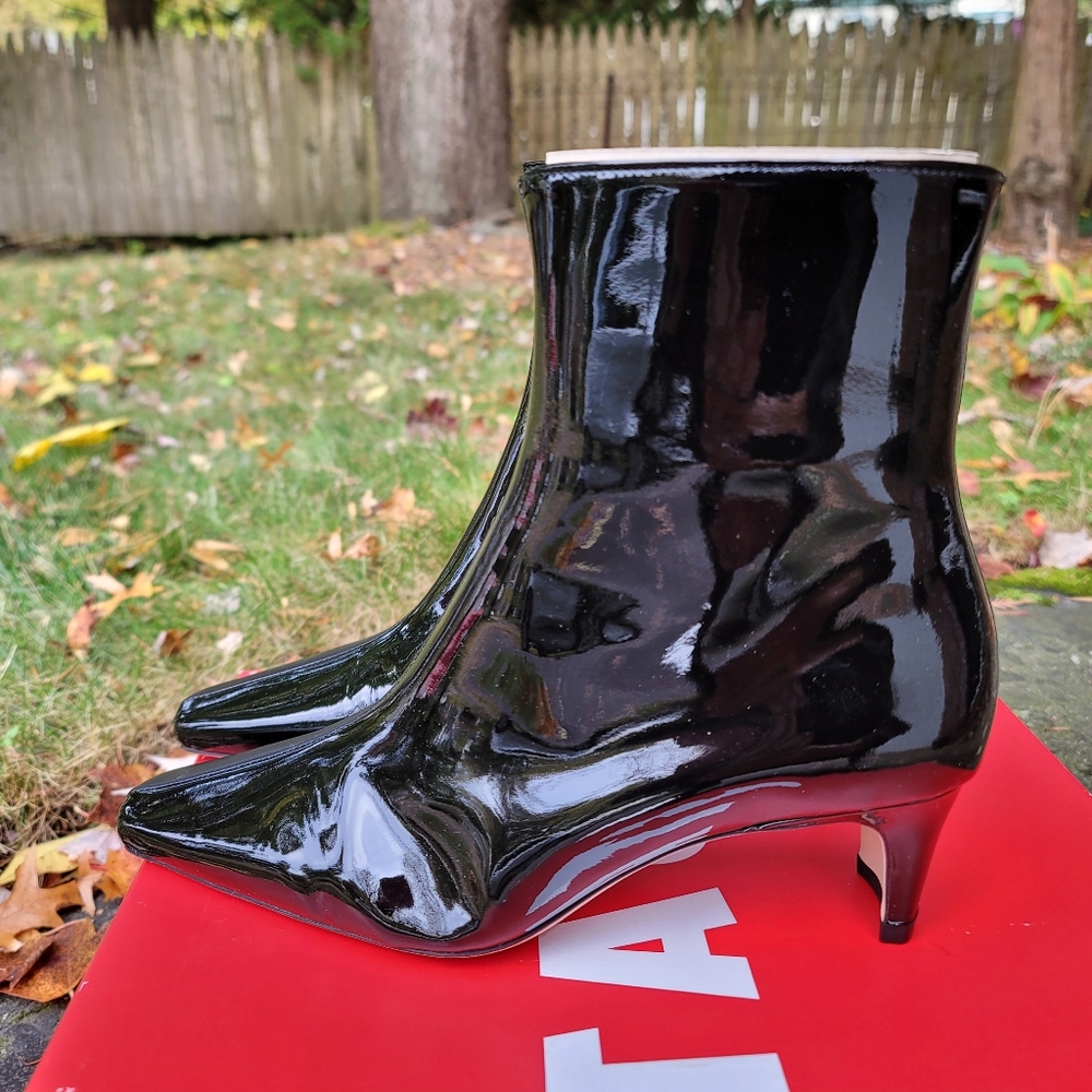 Staud Wally Ankle Boots Patent Black Leather Size 37 NWB - Picture 2 of 12